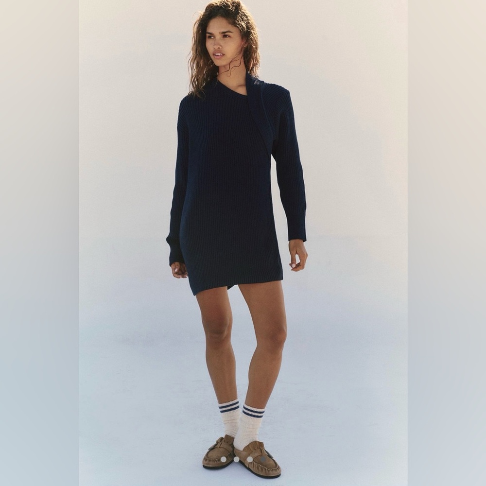 NWT! Free People Soft Ribbed Knit Alba Sweater Tunic Dress Oversized Navy S